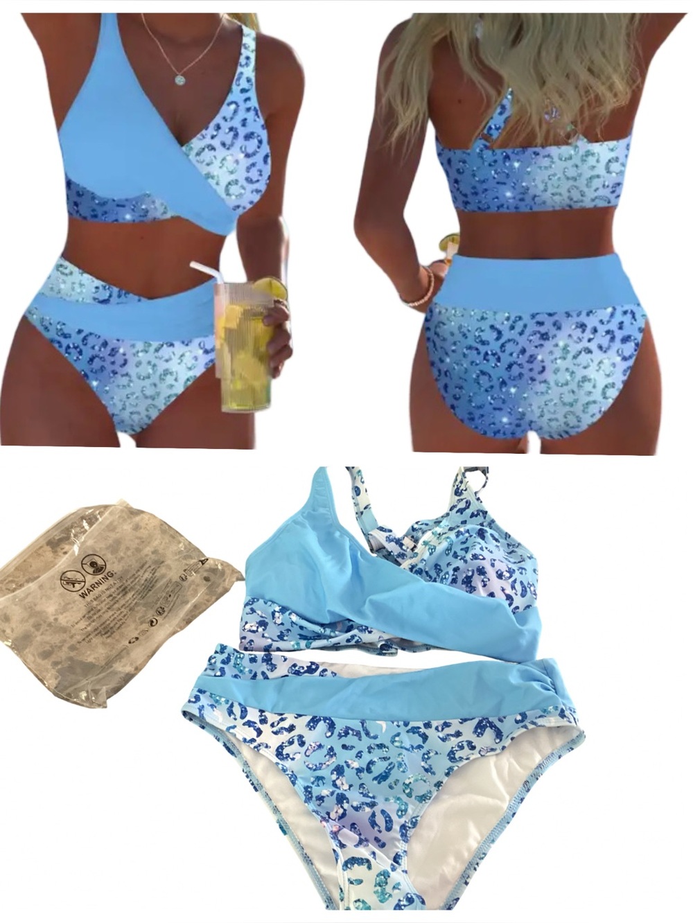🌺 NWT Blue Leopard Print High-Waist Bikini Set Size M